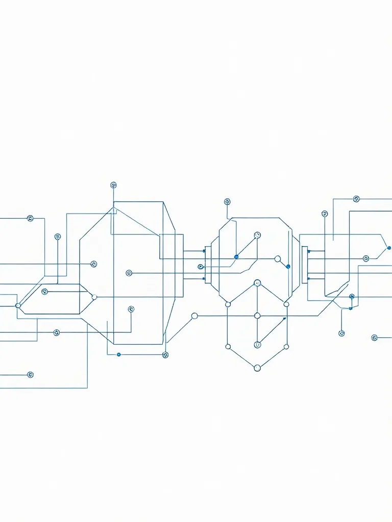 A clean, technical illustration of a data pipeline, nodes co